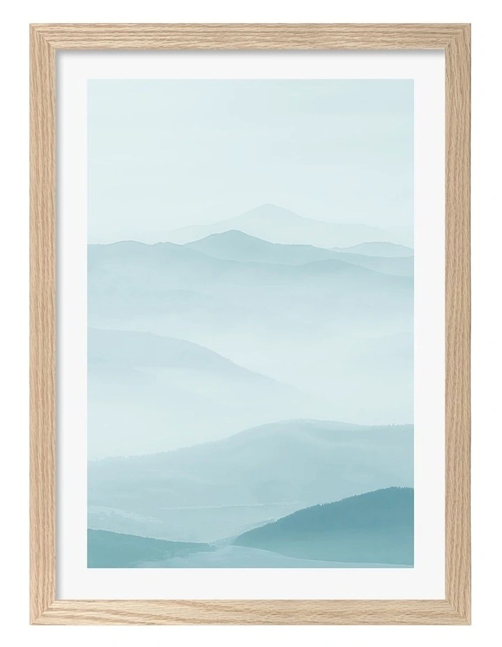 Australian Made Serene Layered Mountains Art Print Natural Frame image 1