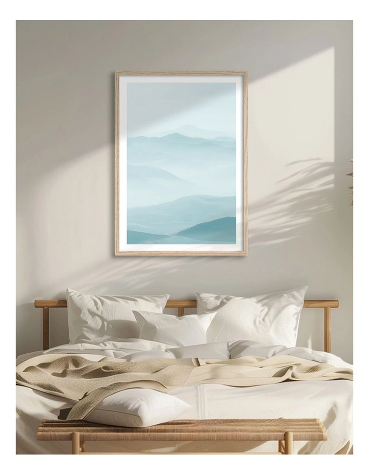 Australian Made Serene Layered Mountains Art Print Natural Frame image 2
