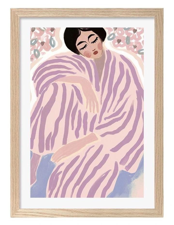 Australian Made Serene Sleeping Woman Art Print Natural Frame image 1