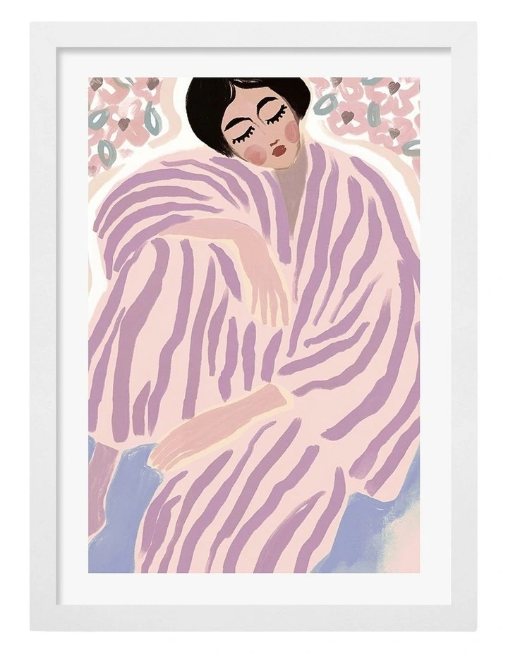 Australian Made Serene Sleeping Woman Art Print White Frame image 1