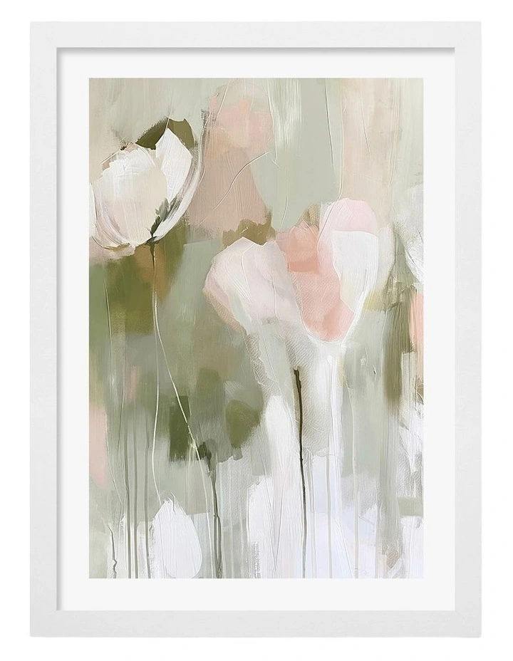 Australian Made Soft Abstract Flowers Art Print White Frame image 1