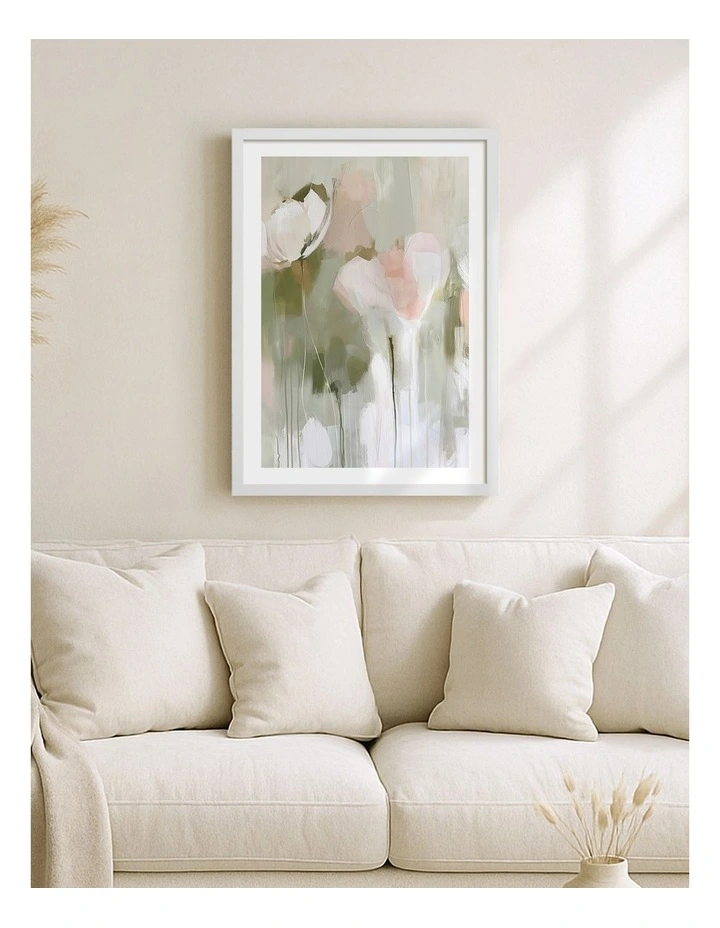 Australian Made Soft Abstract Flowers Art Print White Frame image 2