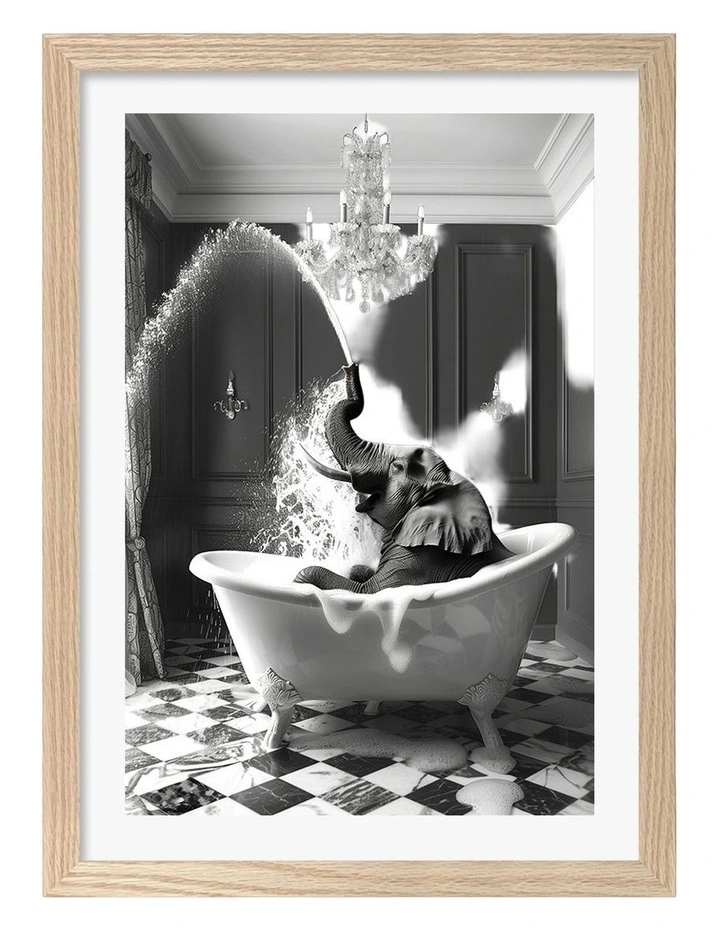 Australian Made Splish Splash Safari Art Print Natural Frame image 1