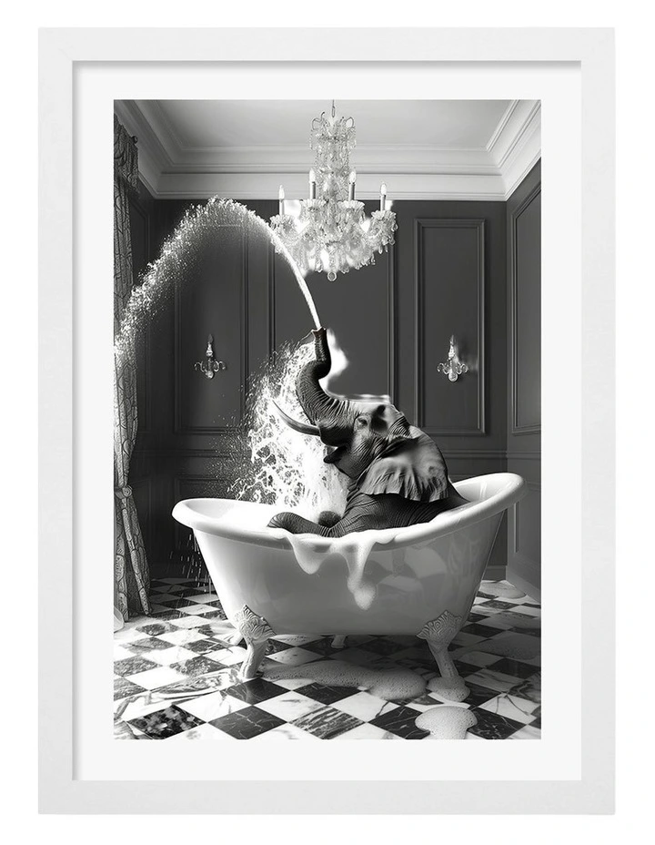 Australian Made Splish Splash Safari Art Print White Frame image 1