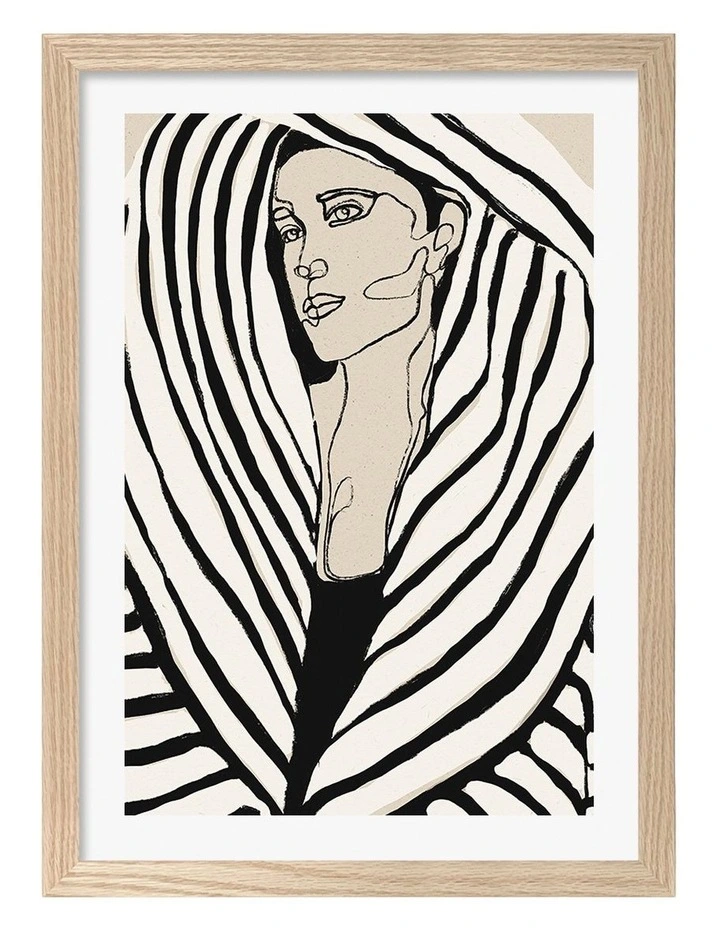 Australian Made Striped Elegance Art Print Natural Frame image 1