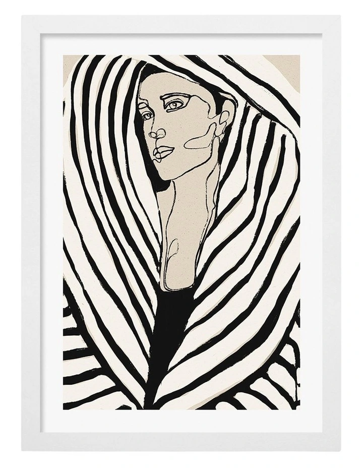 Australian Made Striped Elegance Art Print White Frame image 1