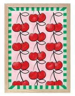 Australian Made Sweet Cherry Pattern Art Print Natural Frame