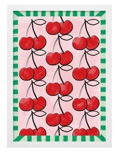 Australian Made Sweet Cherry Pattern Art Print White Frame