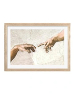 Australian Made The Creation of Adam Touch Art Print Natural Frame