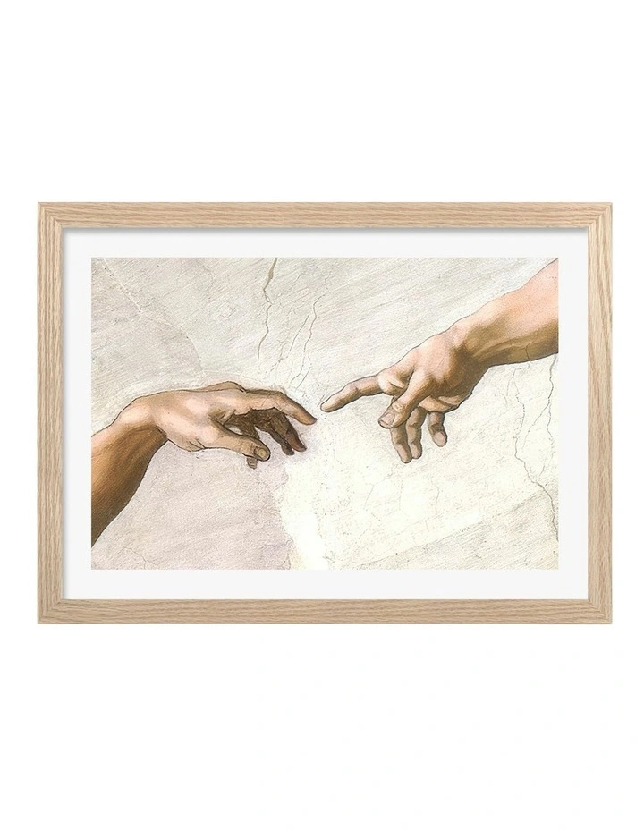 Australian Made The Creation of Adam Touch Art Print Natural Frame image 1