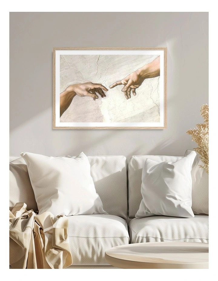 Australian Made The Creation of Adam Touch Art Print Natural Frame image 2