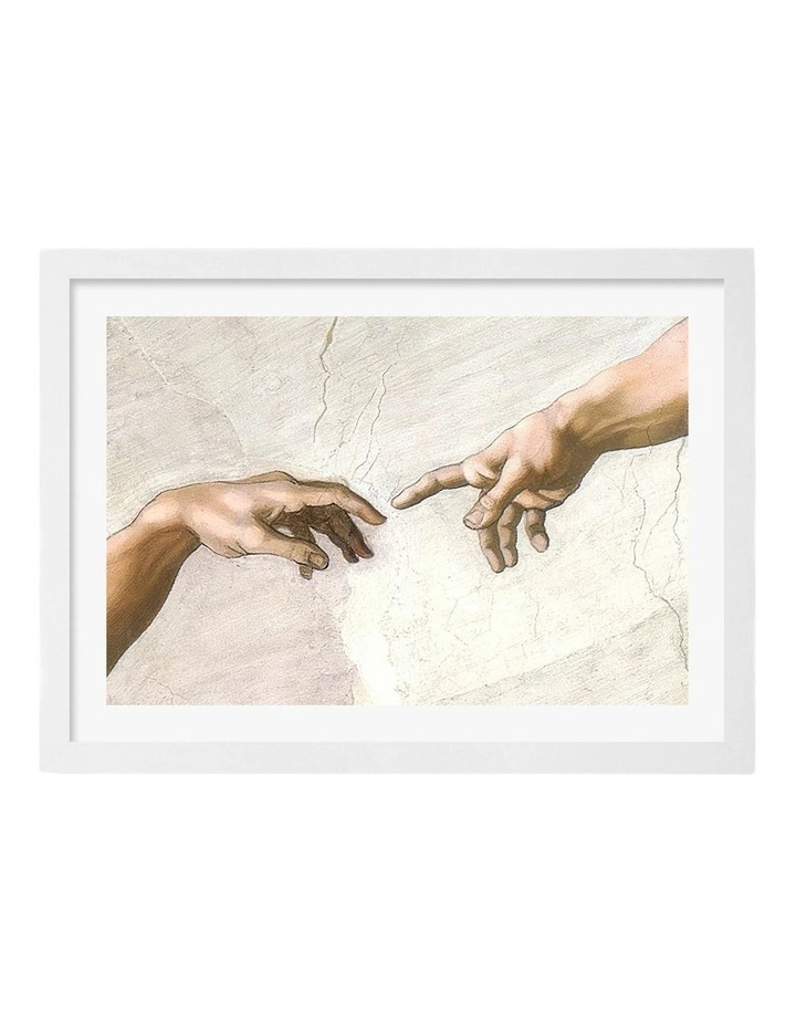 Australian Made The Creation of Adam Touch Art Print White Frame image 1