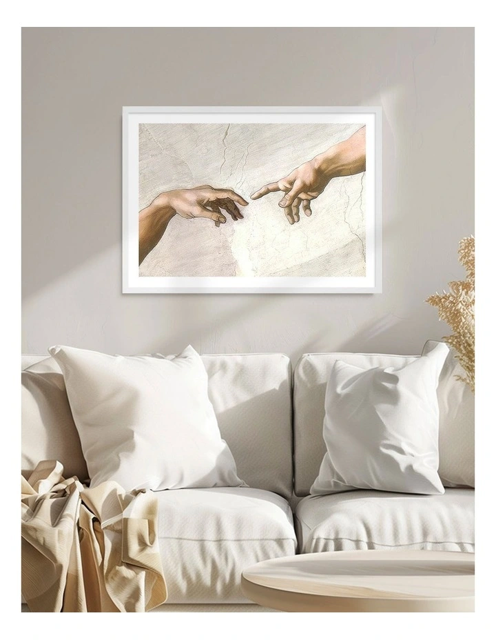 Australian Made The Creation of Adam Touch Art Print White Frame image 2