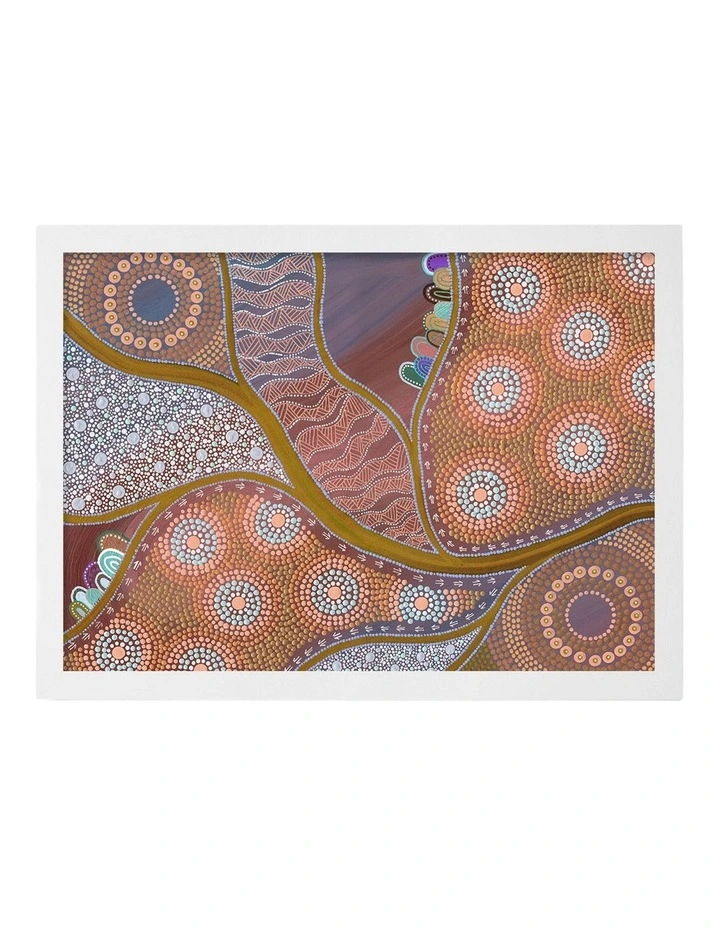 Australian Made The Current of Life Aboriginal Art Print White Frame image 1