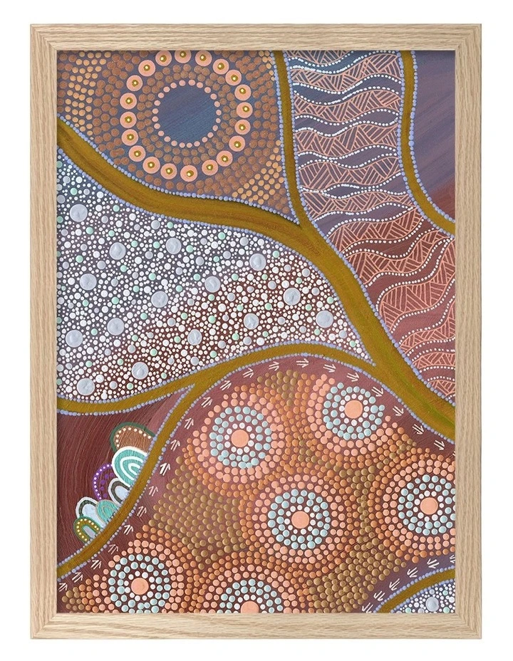 Australian Made The Current of Life Part 1 Aboriginal Art Print Natural Frame image 1
