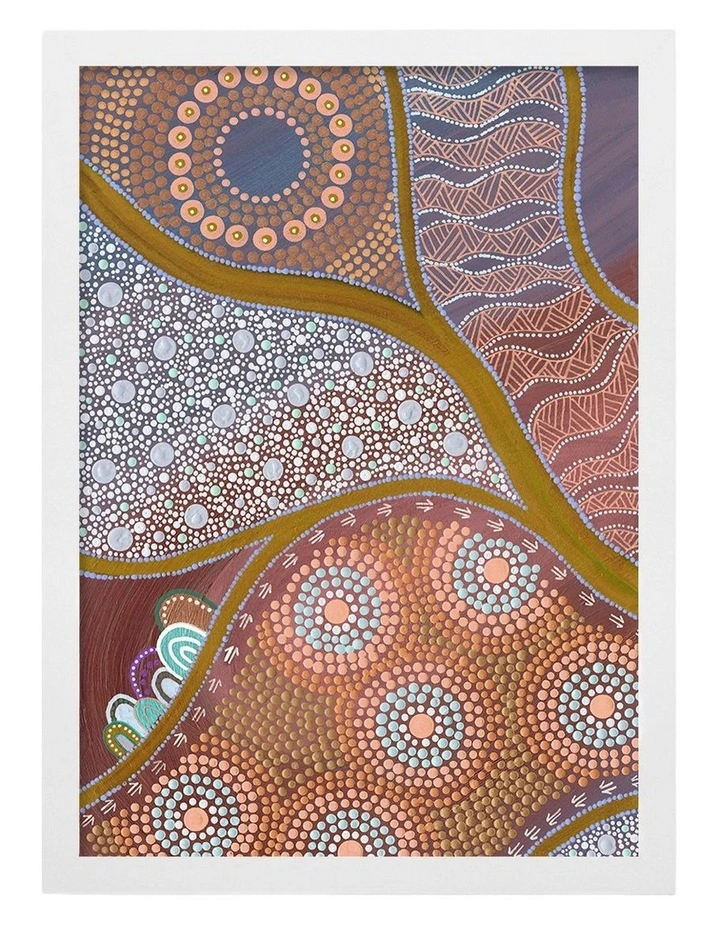 Australian Made The Current of Life Part 1 Aboriginal Art Print White Frame image 1