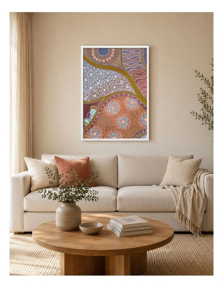 Australian Made The Current of Life Part 1 Aboriginal Art Print White Frame image 2