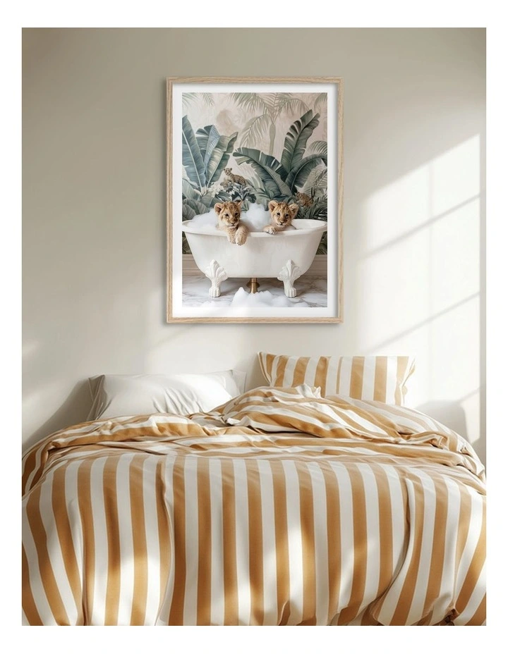 Australian Made Tropical Lion Bath Art Print Natural Frame image 2