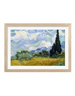 Australian Made Van Gogh A Wheatfield with Cypresses Art Print Natural Frame