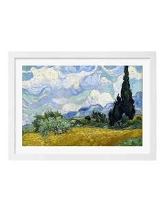 Australian Made Van Gogh A Wheatfield with Cypresses Art Print White Frame
