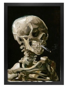 Australian Made Van Gogh Head of a Skeleton with a Burning Cigarette Art Print Black Frame