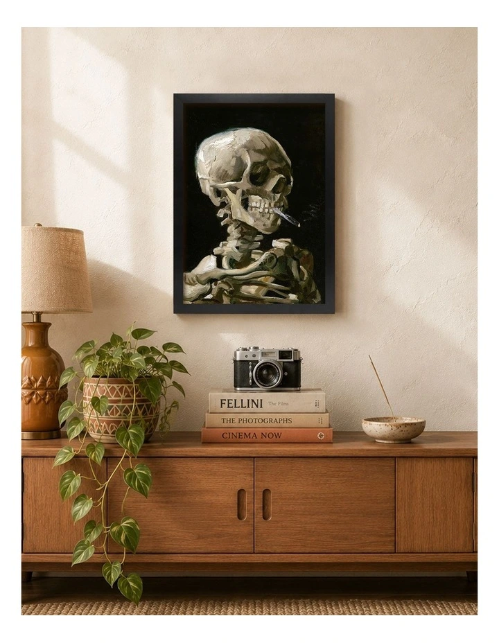 Australian Made Van Gogh Head of a Skeleton with a Burning Cigarette Art Print Black Frame image 2