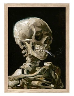 Australian Made Van Gogh Head of a Skeleton with a Burning Cigarette Art Print Natural Frame