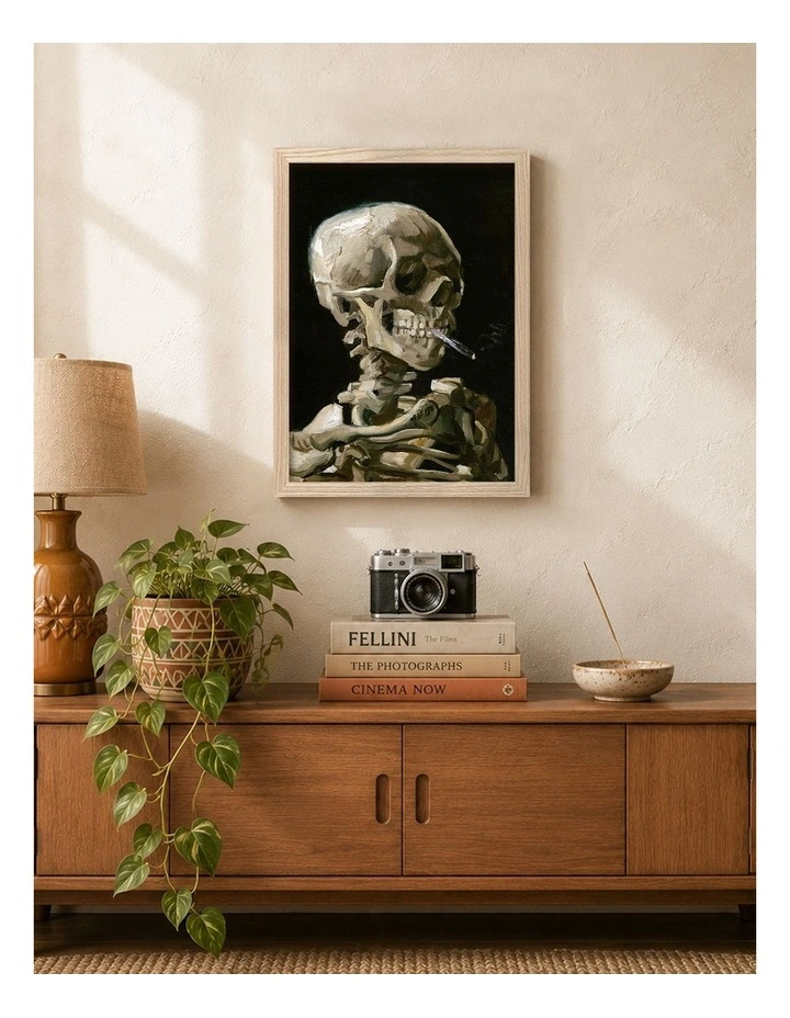 Australian Made Van Gogh Head of a Skeleton with a Burning Cigarette Art Print Natural Frame image 2