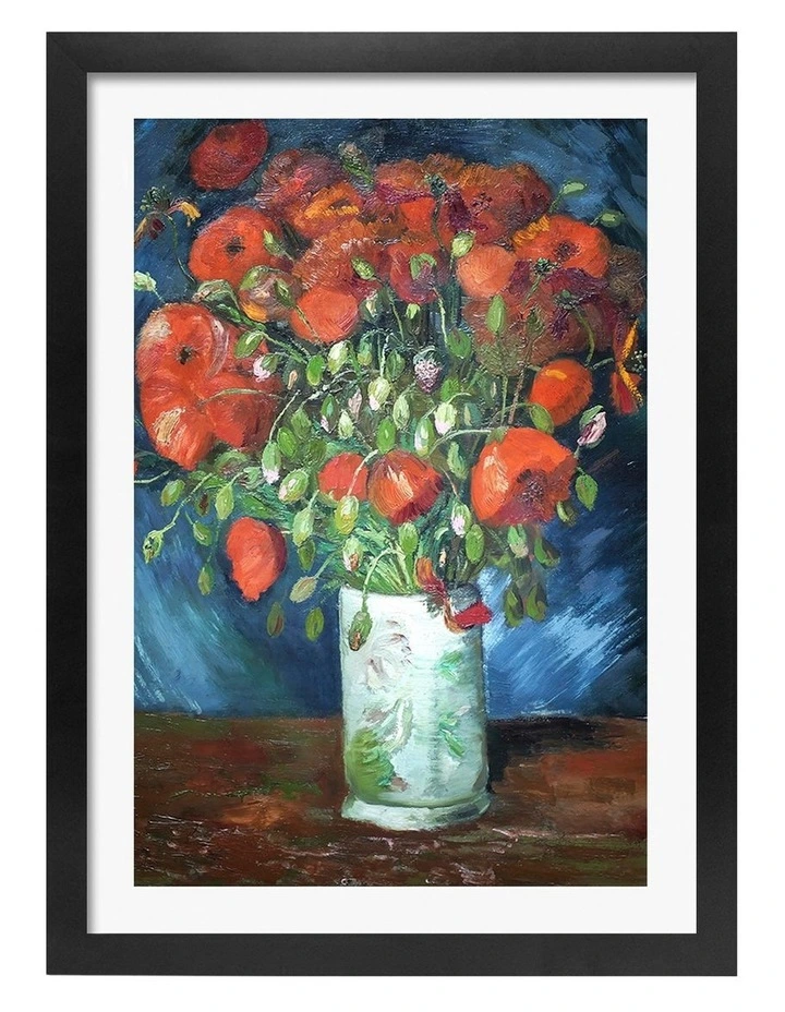 Australian Made Van Gogh Vase with Poppies Art Print Black Frame image 1