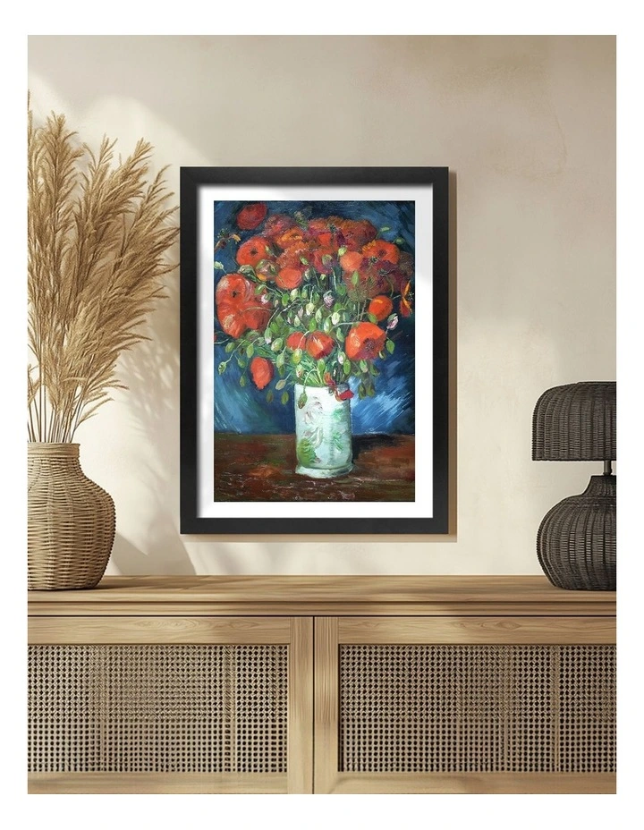Australian Made Van Gogh Vase with Poppies Art Print Black Frame image 2