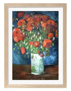 Australian Made Van Gogh Vase with Poppies Art Print Natural Frame