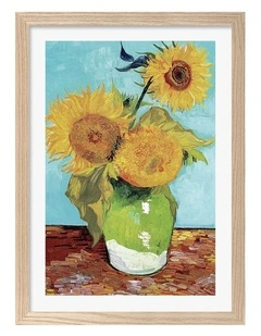 Australian Made Van Gogh Vase with Three Sunflowers Art Print Natural Frame