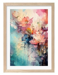 Australian Made Vibrant Abstract Blooms Art Print Natural Frame