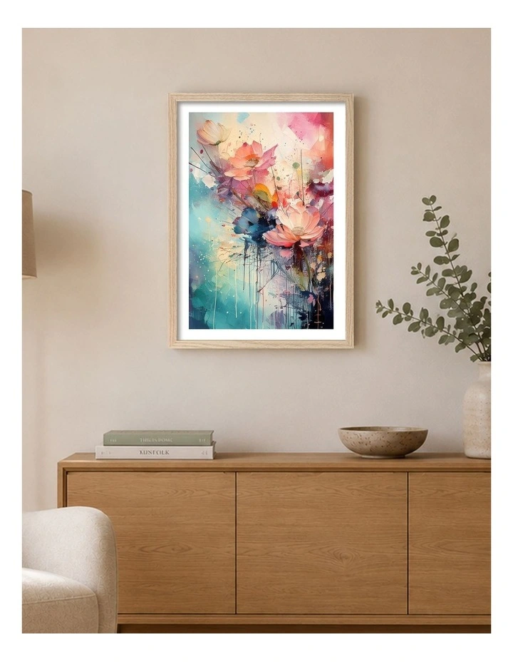 Australian Made Vibrant Abstract Blooms Art Print Natural Frame image 2