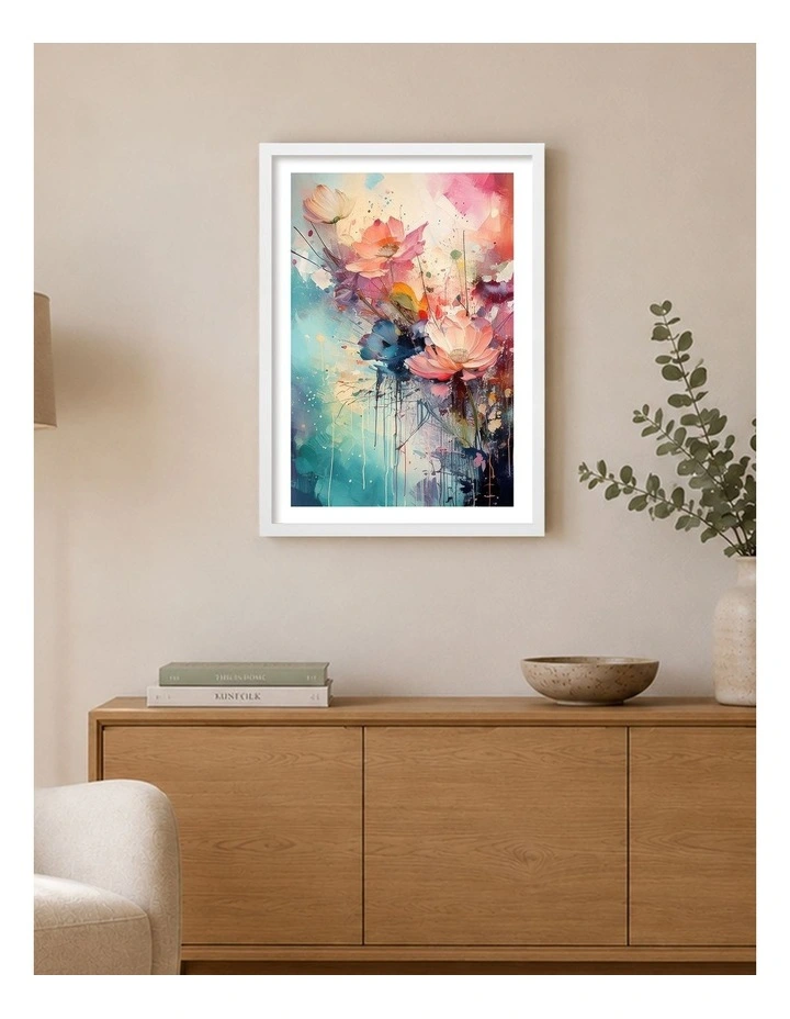 Australian Made Vibrant Abstract Blooms Art Print White Frame image 2