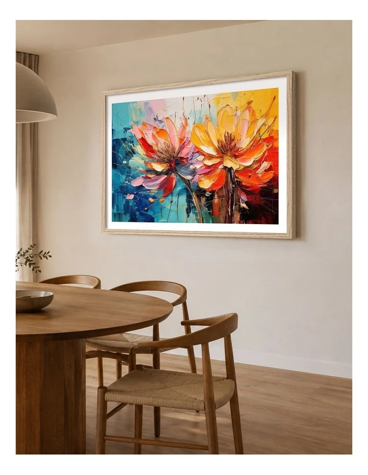 Australian Made Vibrant Impasto Blooms Art Print Natural Frame image 2