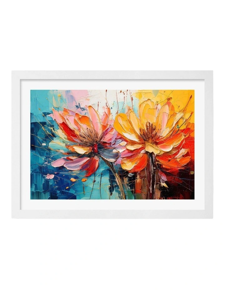 Australian Made Vibrant Impasto Blooms Art Print White Frame image 1