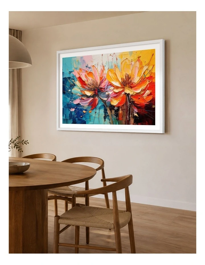 Australian Made Vibrant Impasto Blooms Art Print White Frame image 2