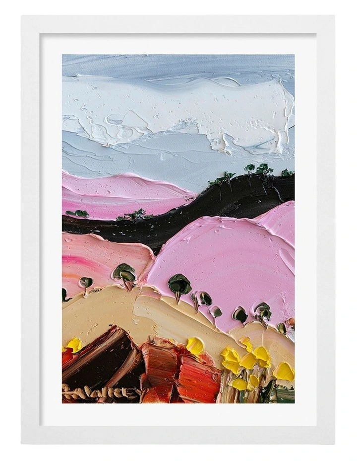Australian Made Vibrant Pink Hills Art Print White Frame image 1