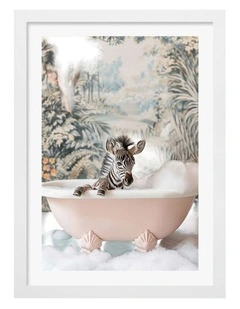 Australian Made Zebra Bath Time Art Print White Frame