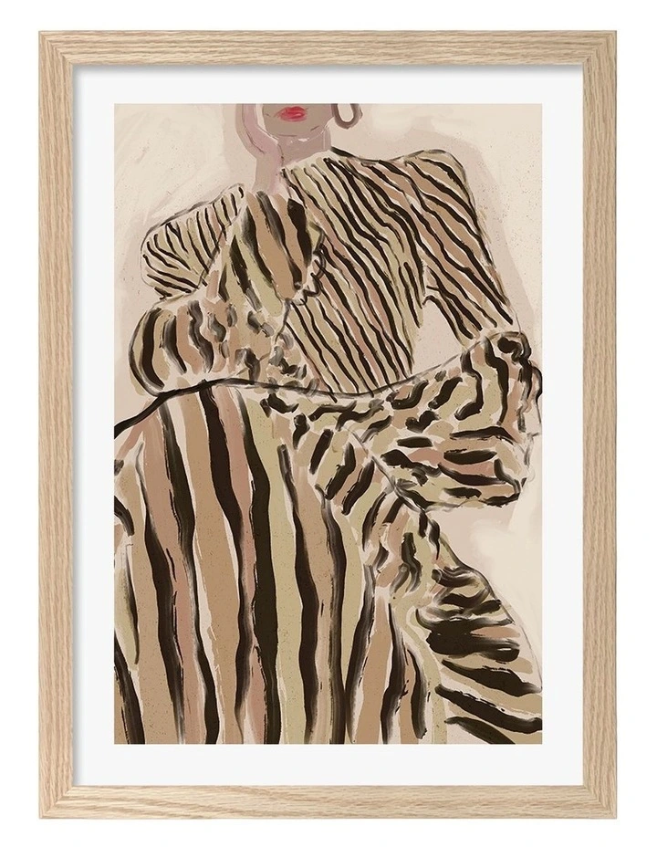 Australian Made Zebra Elegance Art Print Natural Frame image 1