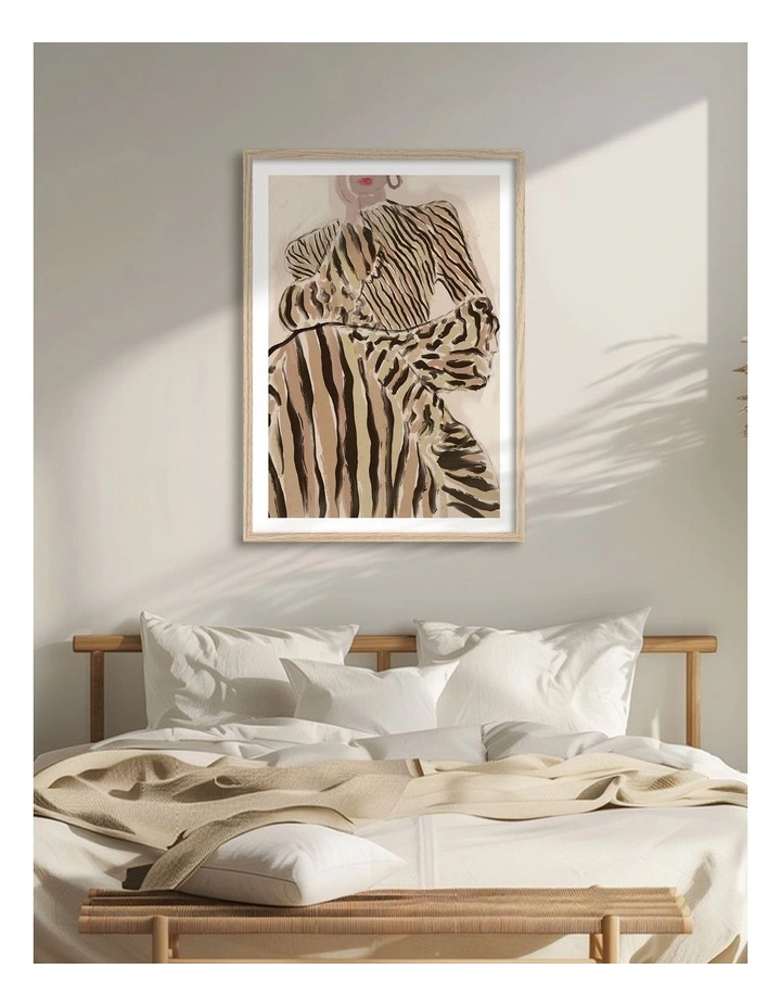 Australian Made Zebra Elegance Art Print Natural Frame image 2