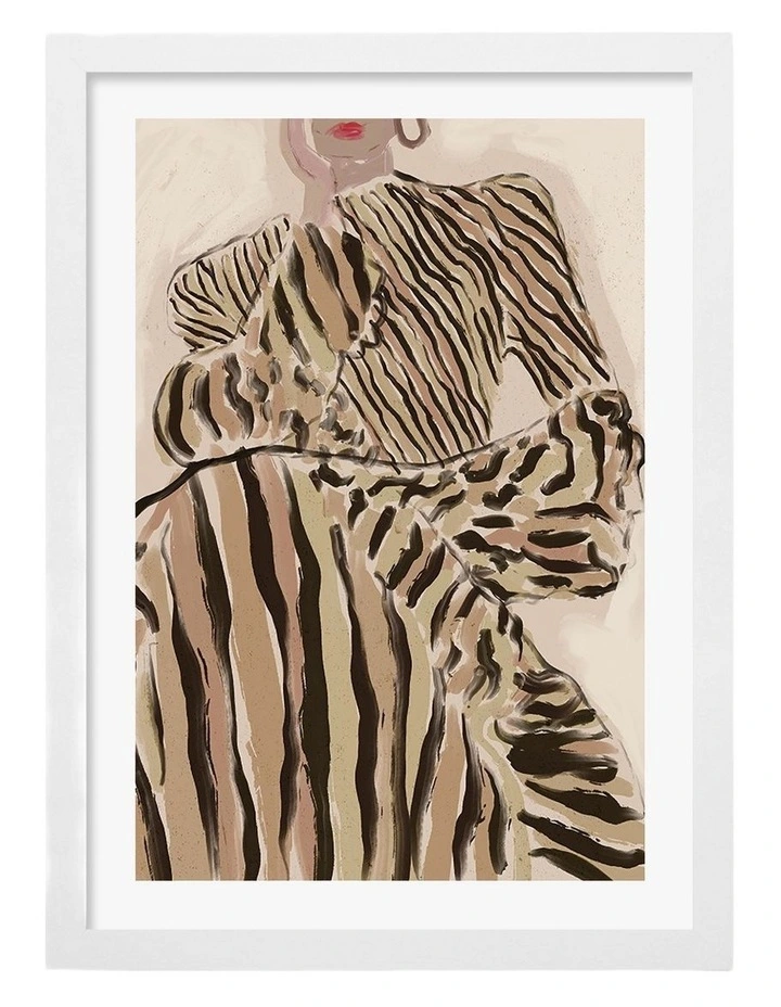Australian Made Zebra Elegance Art Print White Frame image 1