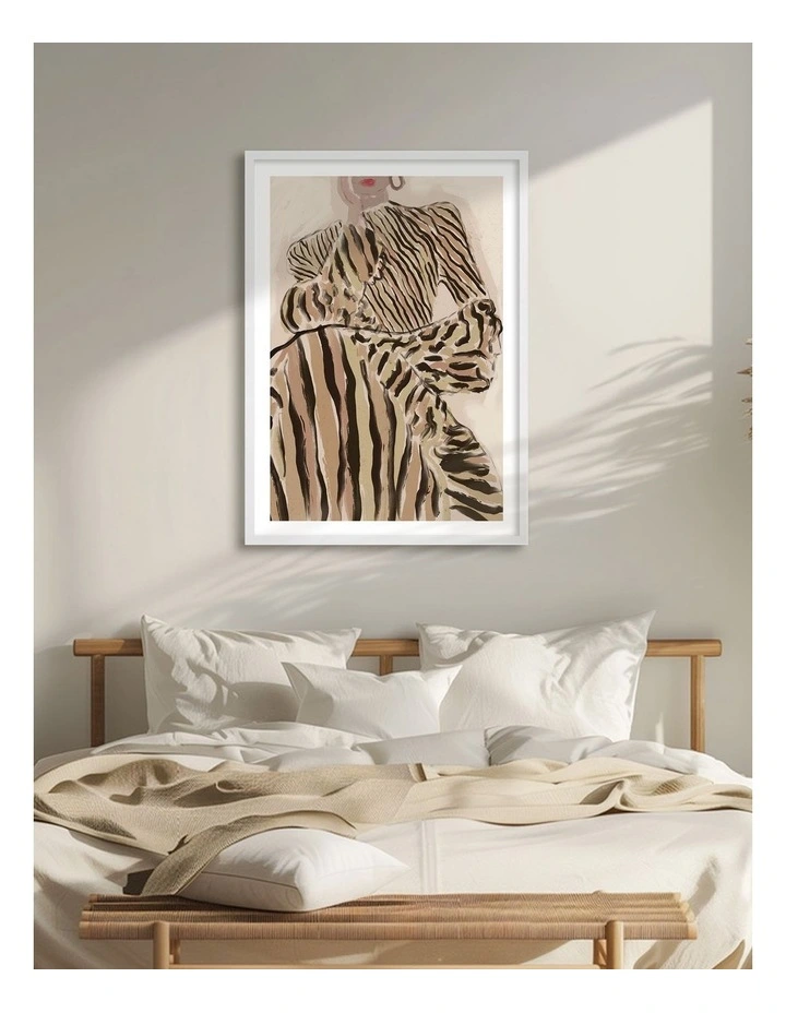 Australian Made Zebra Elegance Art Print White Frame image 2