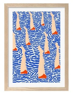 Australian Made Bathers Art Print Natural Frame