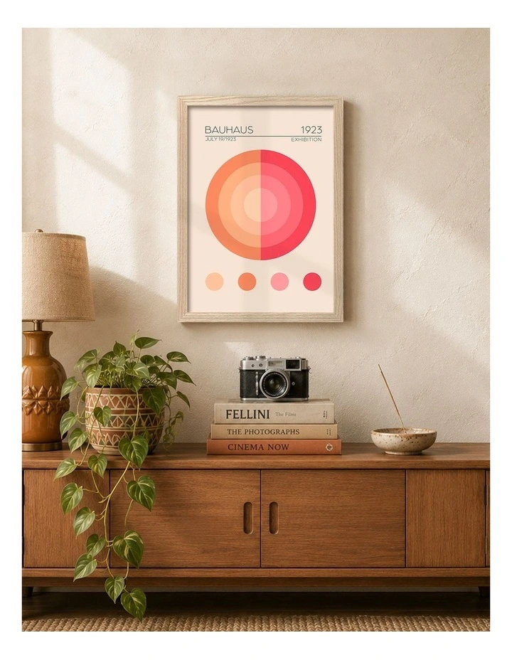 Australian Made Bauhaus Circles 1 Art Print Natural Frame image 2