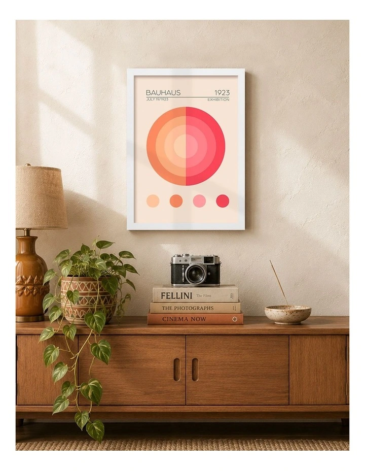 Australian Made Bauhaus Circles 1 Art Print White Frame image 2