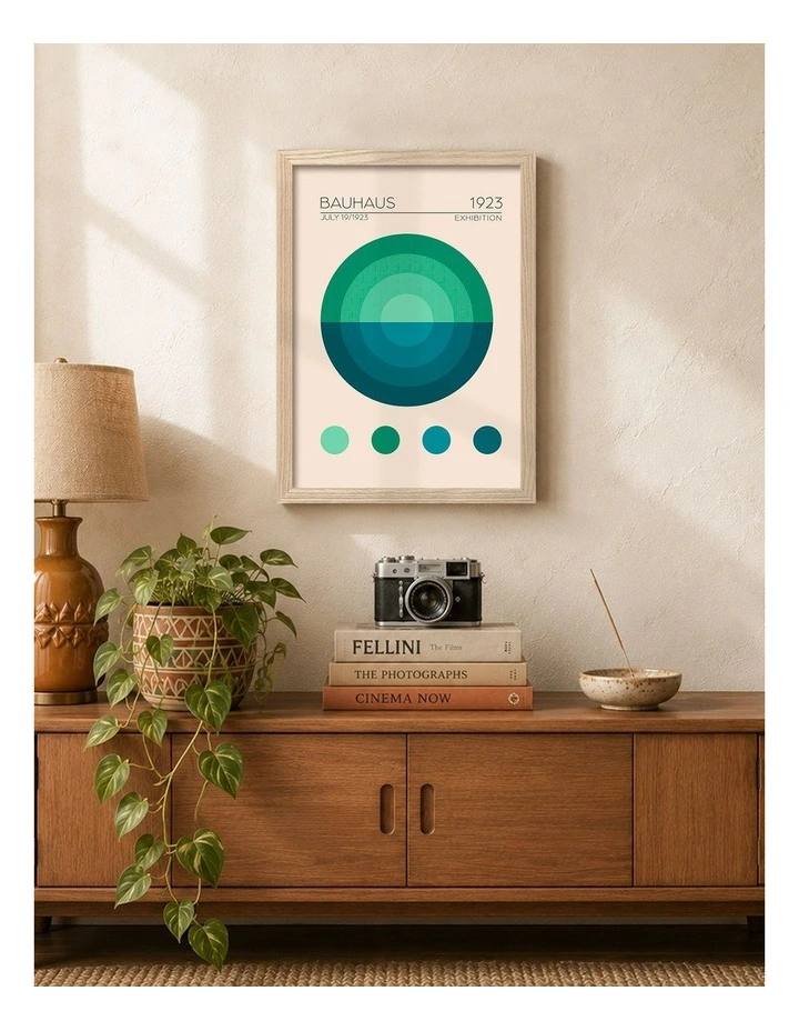 Australian Made Bauhaus Circles 2 Art Print Natural Frame image 2