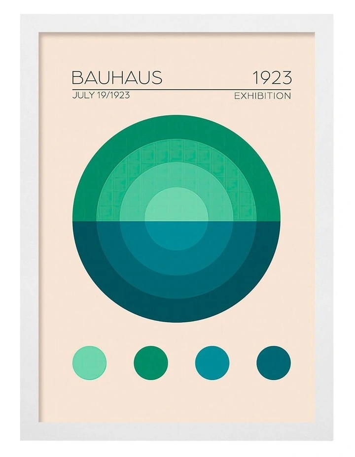Australian Made Bauhaus Circles 2 Art Print White Frame image 1