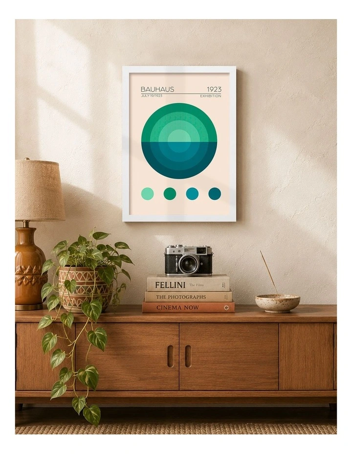 Australian Made Bauhaus Circles 2 Art Print White Frame image 2